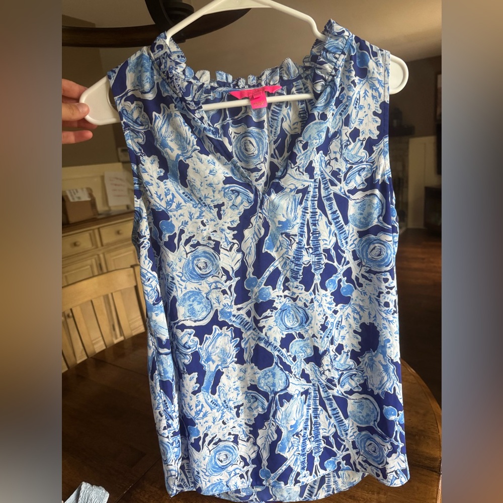 Lilly Pulitzer Blue Ruffled Wrap Blouse